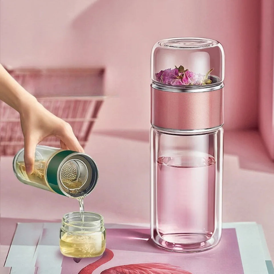 420ML Tea Cup Easy To Clean Glass Tea Cup with Double-layer Tea Infuser Tea Infuser Water Cup Suitable for Office Outdoor Travel