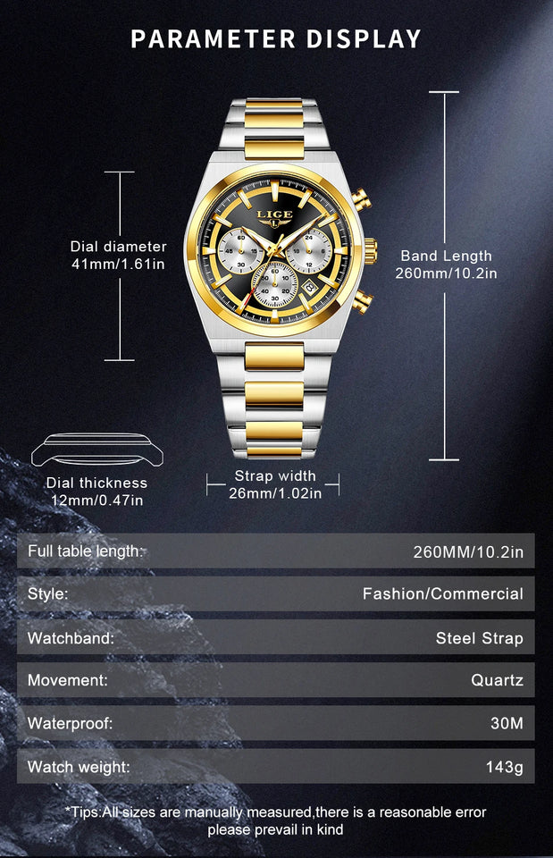LIGE Top Luxury Man Quartz Watch Waterproof Luminous Date Chronograph Watches For Men Stainless Steel Fashion Men's Watch Reloj