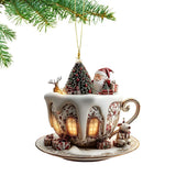 2D Acrylic Christmas Tree Pendant Ornaments Coffee Cup House Shape Decorative For Car Mirror Hanging 2025 Xmas Naviadad Party