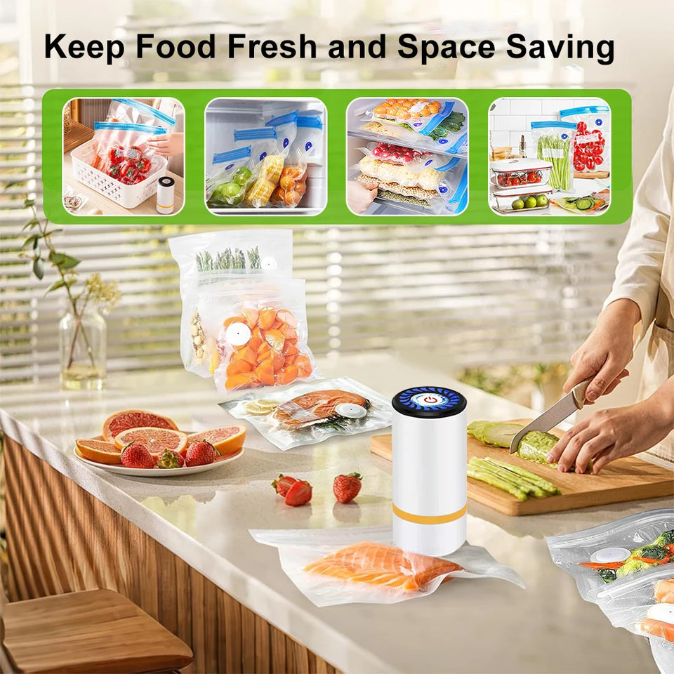 Electric Vacuum Sealer Pump Portable Handheld Vacuum Sealer Pump with Reusable Zipper Vacuum Bags BPA-Free Vacuum Packaging Bag