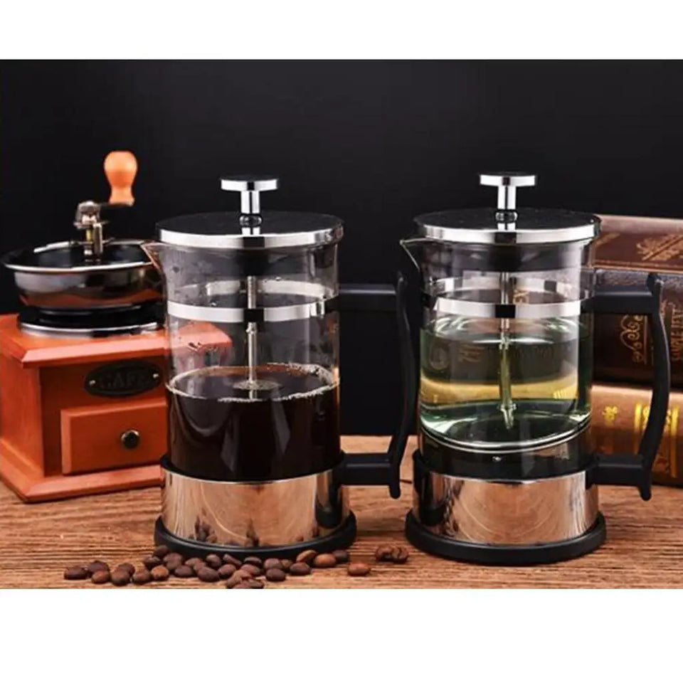 Stainless Steel Glass French Press Tea Coffee Maker 350ml 12oz 1-2 Cups