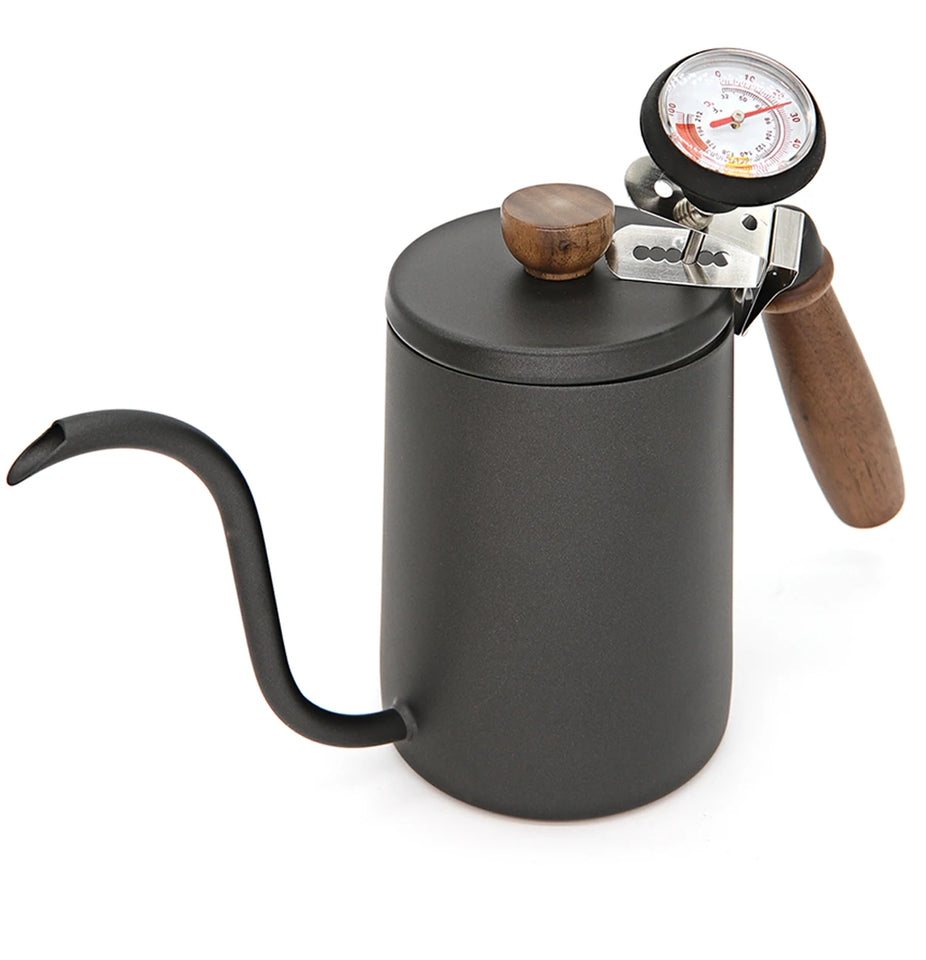 600ML Non-stick Stainless Steel Pour Over Coffee Tea Pot with Thermomet Long Narrow Spout Hand Drip Kettle Coffee Accessories