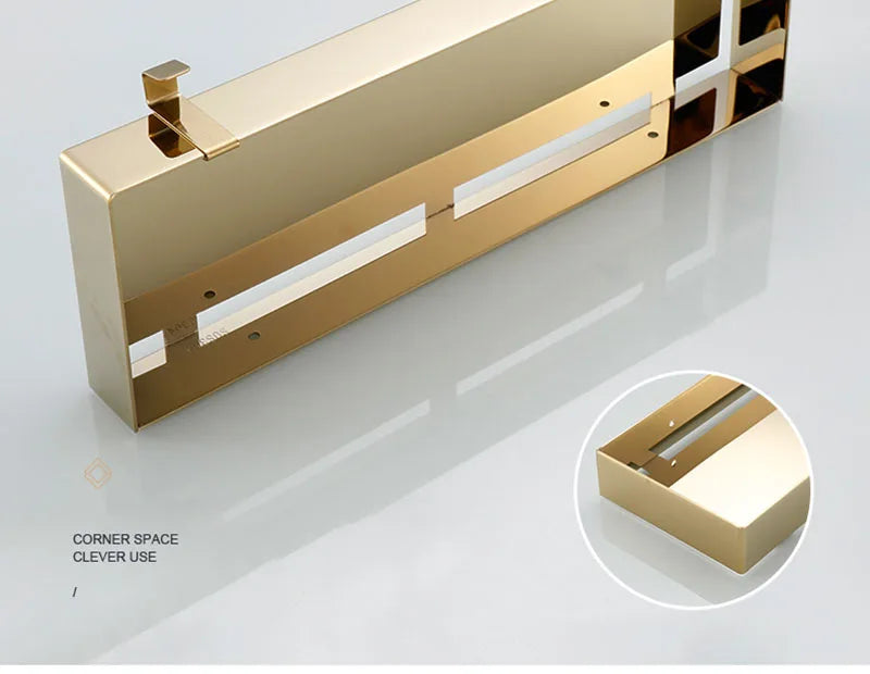 30-50cm Gold Bathroom Shelf Wall Mounted 304Stainless Steel Shower Holder Soap Shampoo Storage Organizer Rack kitchen Shelves