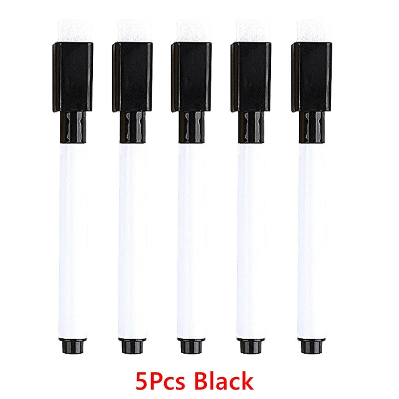 100/5Pcs Dry Erase Whiteboard Markers Set, Washable Pens with Magnetic Eraser for Office Whiteboards & Art Supplies