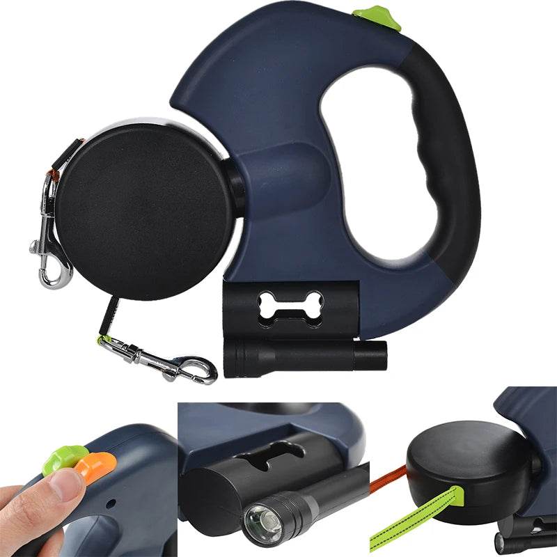 3M Dual Puppy Leash Automatic Small Dog Rope for 2 Dog Leash Multifunctional Strong Nylon Pet Rope with Night Light Bag Storage