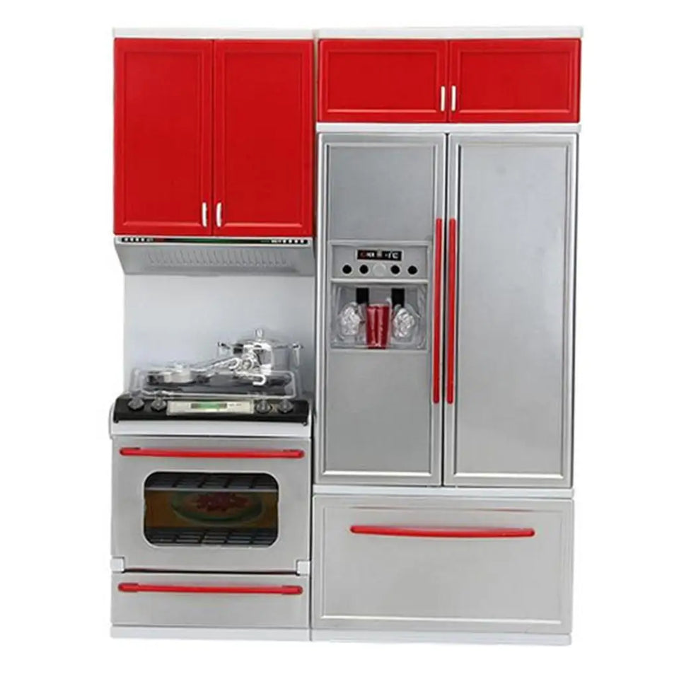 Pretend Play Toy Kitchen, Plastic Play Kitchen with Lights & Sounds, Cookware Pretend Cooking Food Set Toddler Gift Toy