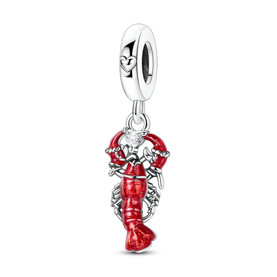 Red Series 925 Sterling Silver Koi Firecracker Dragon Heart Mushroom Coffee Machine Charm Fit DIY Bracelet Necklace Niche Gifts