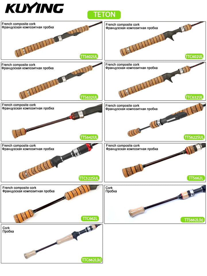 Deliver from USA KUYING TETON TTC662L TTC632UL TTS662L TTC602LS TTS602LS Fishing Lure Rod Casting Spinning River Stream Carbon