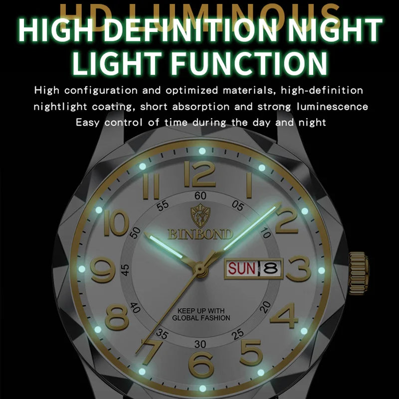 BINBOND New Fashion Mens Casual Sports Watches For Men Retro Big Dial Quartz Watches Classic Leather Business Men Watches B5663
