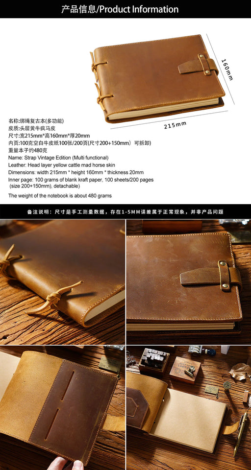Genuine Leather Sketchbook Retro Painting Notebook Boy"s Girl Student Leather Binding Notebook Classic Handmade Notepad