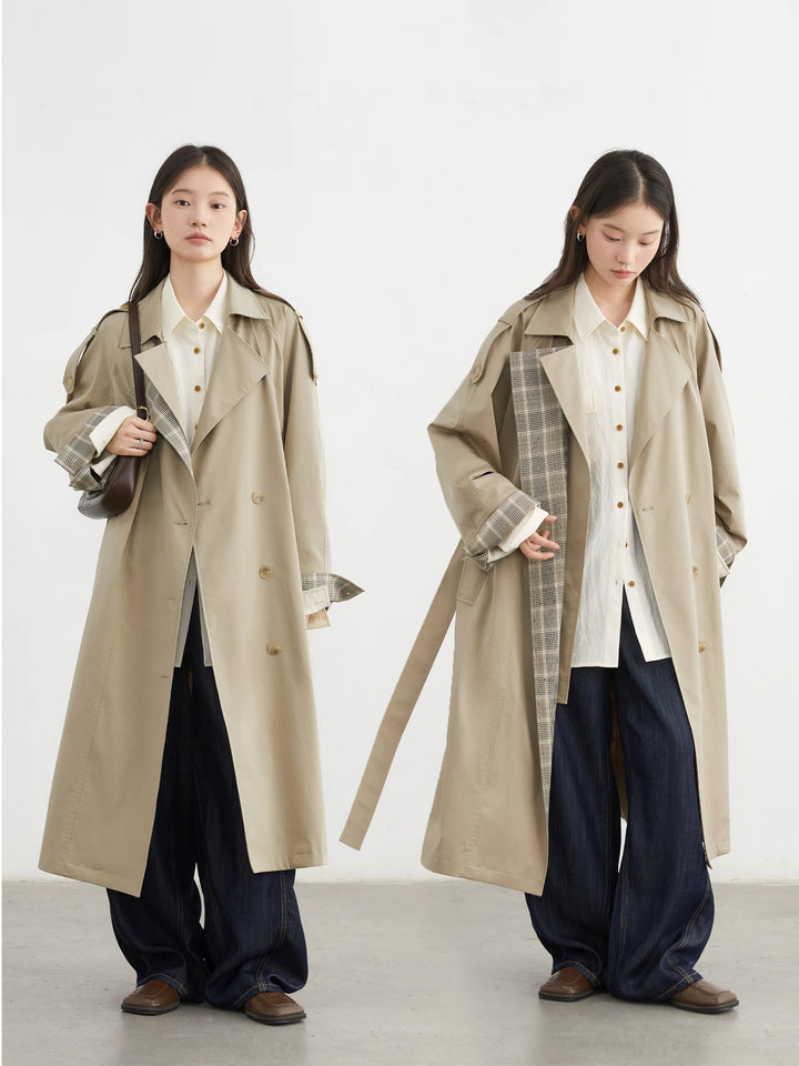 CHIC VEN Women Long Trench Coat Loose Casual New Plaid Patchwork Female Windbreaker Office Ladies Outerwear Spring Autumn 2025