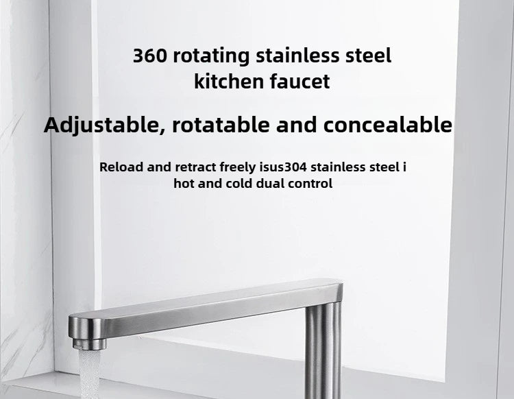 Hidden Lifting Folding Kitchen Faucet 304 Stainless Steel Sink Faucet Hot and Cold Mixed Water Separate Sink Tap Dual Holes
