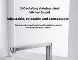 Hidden Lifting Folding Kitchen Faucet 304 Stainless Steel Sink Faucet Hot and Cold Mixed Water Separate Sink Tap Dual Holes