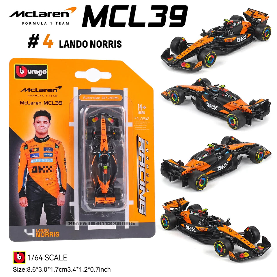 Bburago 1:64 McLaren F1 2025 MCL39 #4 Lando Norris #81 Oscar Piastri car model series children's Christmas boy gift toys