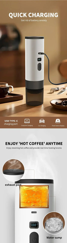 Wireless Electric Portable Espresso Coffee Machine For Car & Home Camping Coffee Maker Capsule Powder Travel