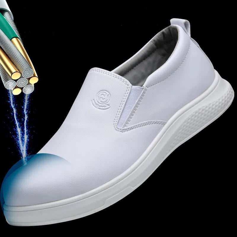New microfiber leather PU sole anti-static white protective anti-smash anti-puncture safety shoes breathable non-slip work shoes
