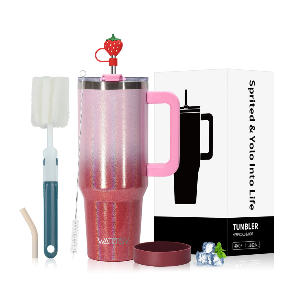 WATERSY 30oz/40oz Stainless Steel Thermal Cup Large Capacity Tumbler with Handle & Straw Insulated Mug Travel for Coffee