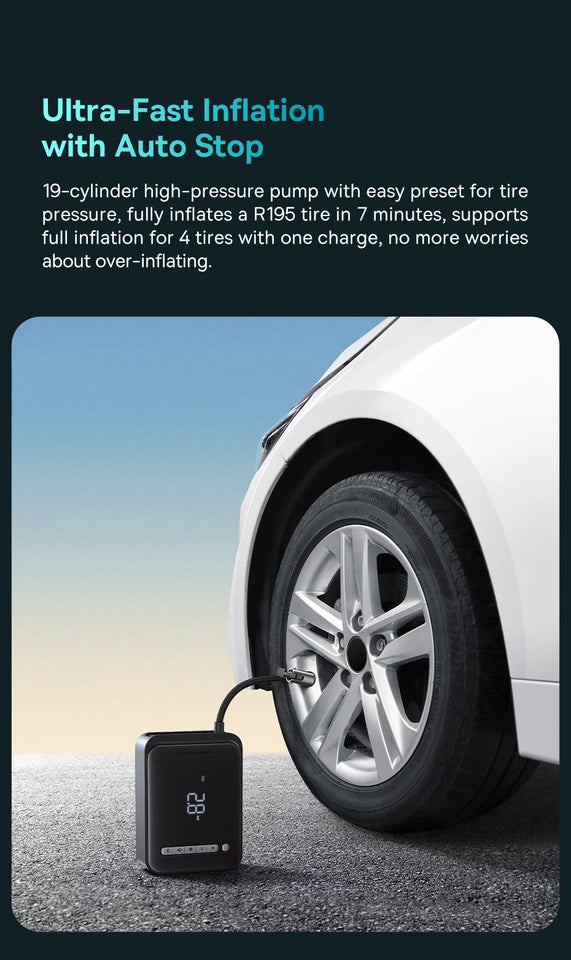 Baseus 2 In 1 Car Air Pump 8000mAh Power Bank Portable Air Compressor with LCD Digital Display Car Tire Inflator Pump