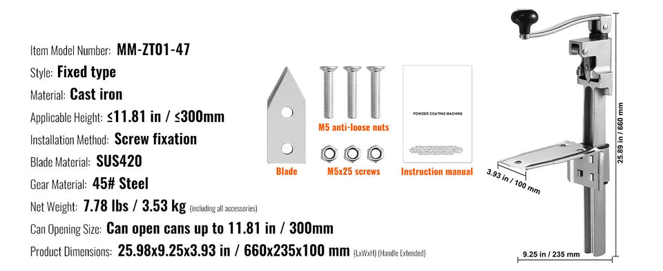 SucceBuy Manual Can Opener Commercial Table Opener with Base Heavy Duty Can Opener Adjustable Height Opener For Cans