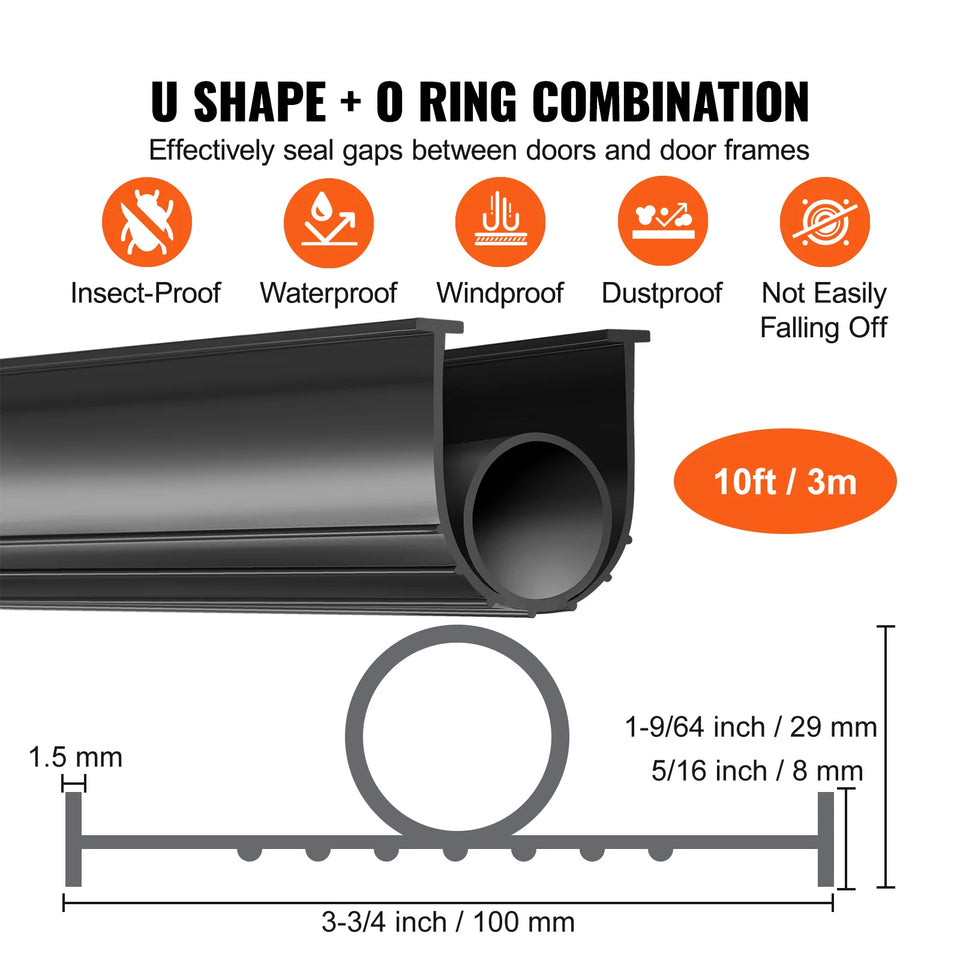 SucceBuy 3m 4.8m 6m Garage Door Seals Bottom Rubber U Shape +O Ring Garage Door Weather Stripping Universal Weatherproof Rubber