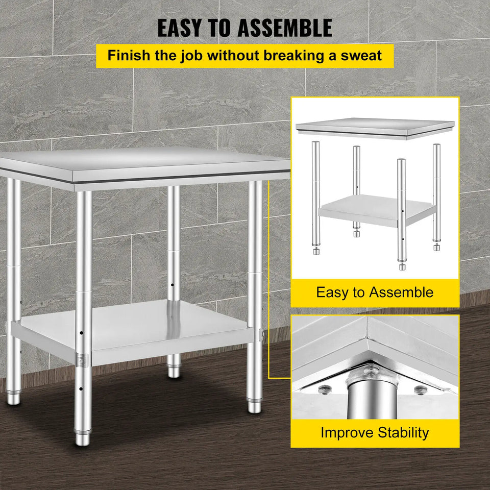 SucceBuy Stainless Steel Kitchen Work Bench Commercial Catering Table Worktable w/Undershelf 330LBS 286LBS for Restaurant Garage
