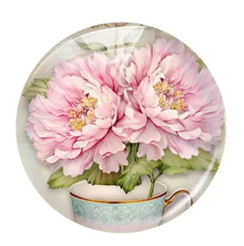 Handmade Teacup Coffee Cup Flower Photo Glass Cabochon Flatback Demo Flat Back Cameo For Diy Jewelry Making Supplies Accessories
