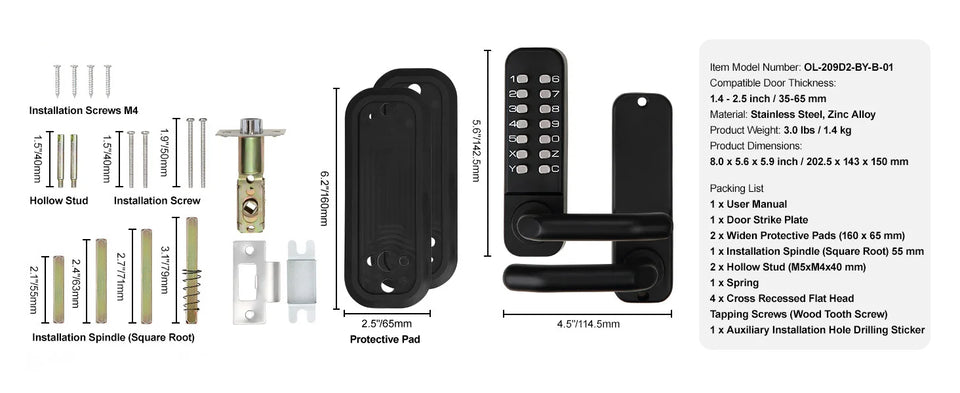 SucceBuy Mechanical Keyless Entry Door Lock Single/Double -Sided 14 Digit Keypad and Handle Embedded