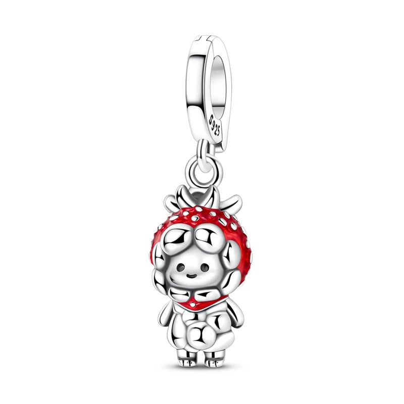 Red Series 925 Sterling Silver Koi Firecracker Dragon Heart Mushroom Coffee Machine Charm Fit DIY Bracelet Necklace Niche Gifts