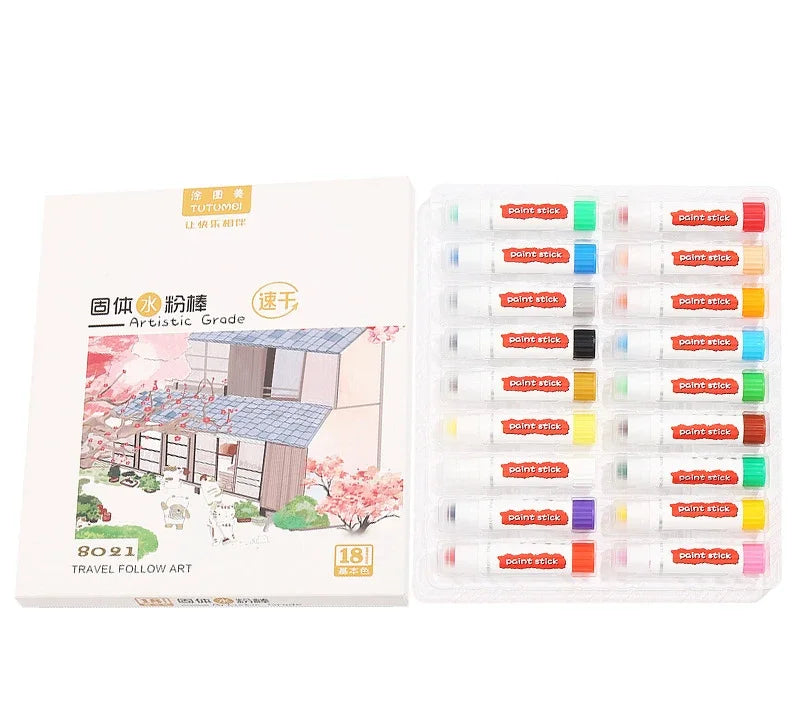 12/18/24 Colors Solid Quick-drying Gouache Stick Set for Children and Students To Draw Water-soluble Colorful Watercolor Pens