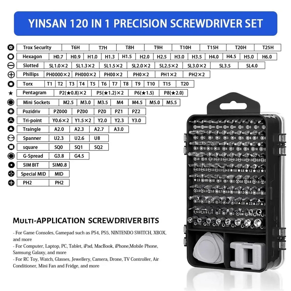 115-in-1 Precision Screwdriver Set for Electronics Repair DIY Tools Kit for Phone Laptop PC Watches Glasses and Eyewear