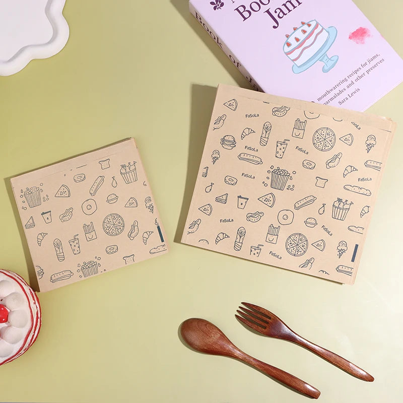 50Pcs Greaseproof Paper Bag, Kraft Paper Bag Food Wrapping Bag Disposable Packaging Baking Paper Plate Mat Kitchen Accessories