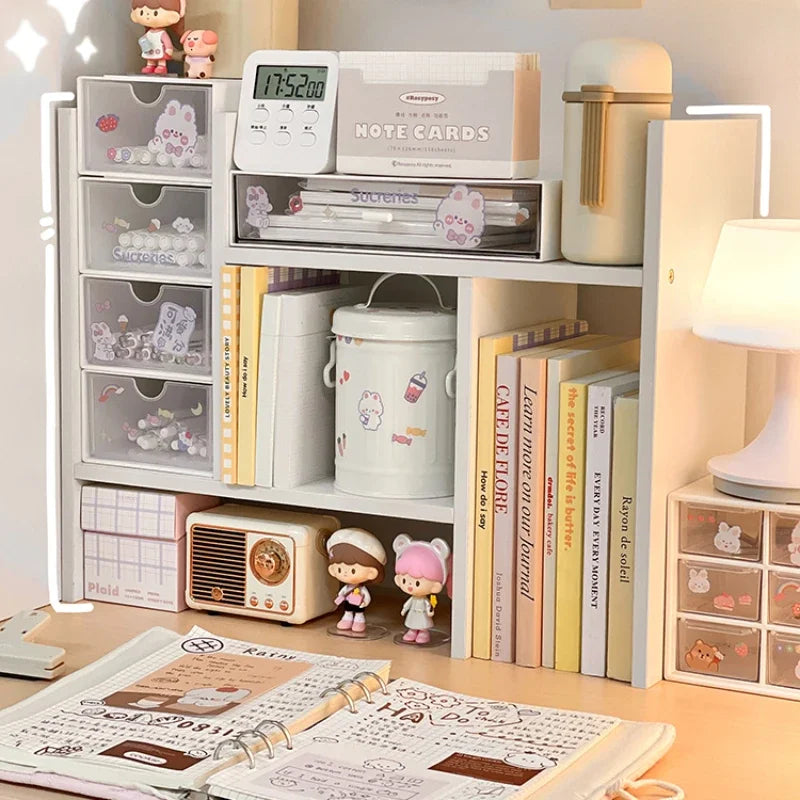 Ins Kawaii Desktop Storage Rack Bookshelf DIY Desk Holder Office Desk Organizer Student Combination Cabinet Storage Display Rack