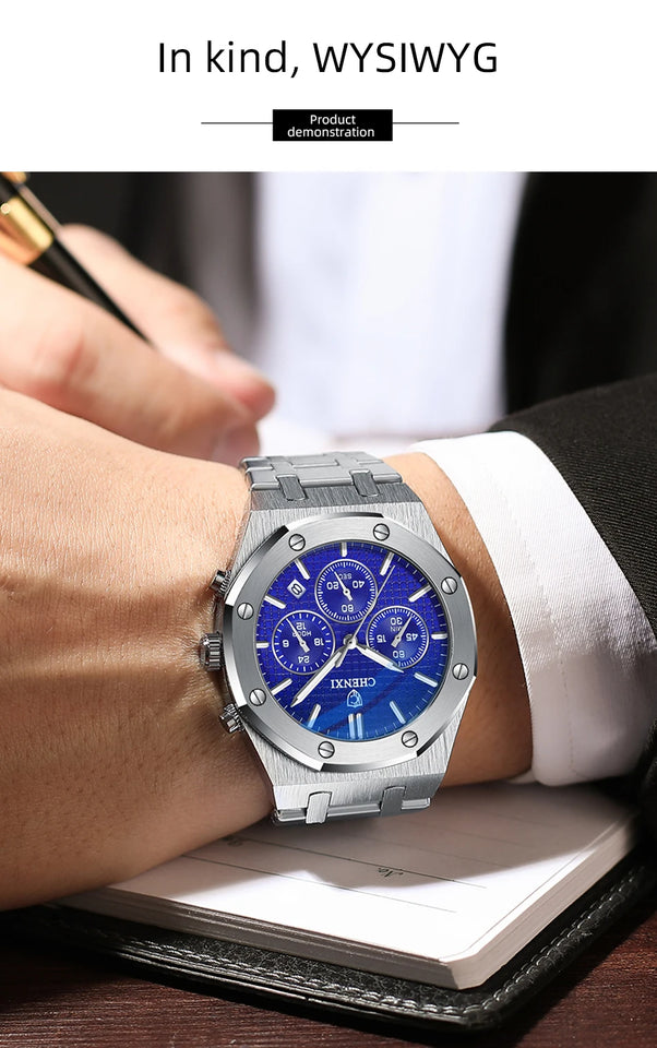 CHENXI Business Quartz Man Wristwatch Multi-function Luminous Calendar Men's Watches Waterproof Chronograph Stop Watch