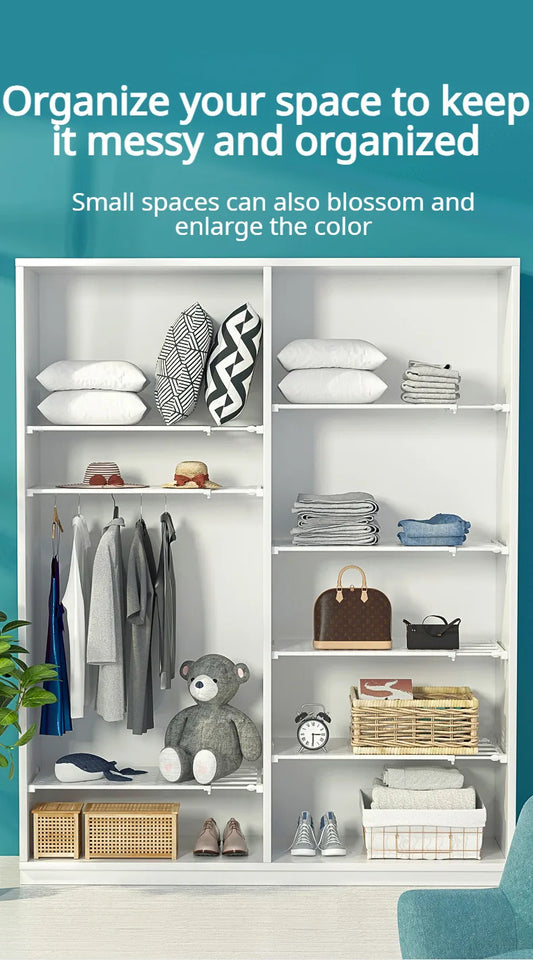 Adjustable Closet Shelf Organizer, Extendable Storage Rack with Divider, Space Saving Shelf for Home Dormitory Wardrobe Cabinet