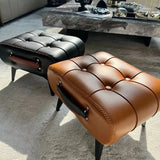 Furniture Small Upholstered Shoe Bench Oil Wax Leather Padded Entryway Shoe Changing Stool Modern Minimalist Living Room Ottoman