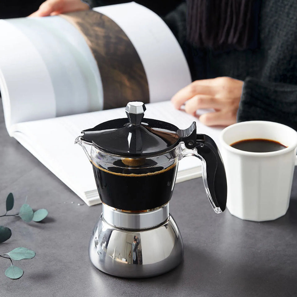 4 Cups Moka Pot Stainless Steel Coffee Pot Quickly Make Espresso Italian Coffee Machine Home Brewing Kettle for Electric Stove