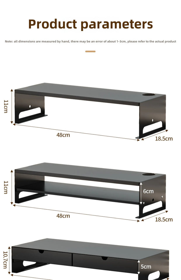 Carbon Steel Monitor Stand with Drawer Desktop Riser Shelf for Computer Office Desk Organizer Ergonomic Workspace Solution
