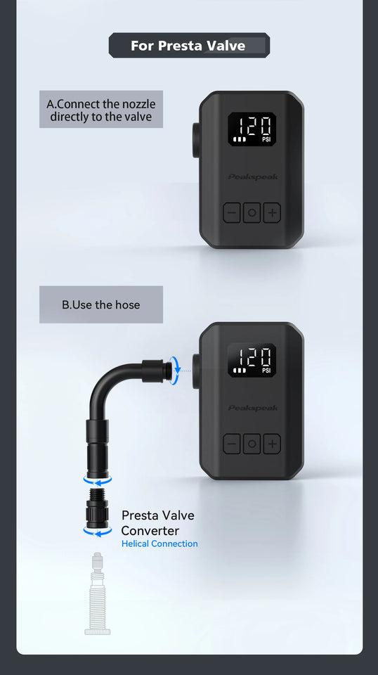 [2026 NEW] Peakspeak AS260PRO Electric Mini Bike Pump 600mAh Battery 120PSI Max Bike Cordless Tire Inflator with LED Display