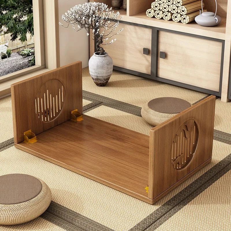 Japanese Style Pure Bamboo Foldable Coffee Table Real Wood Tatami Low Sitting Floor Mat Small Tea Table Window Seat Table
