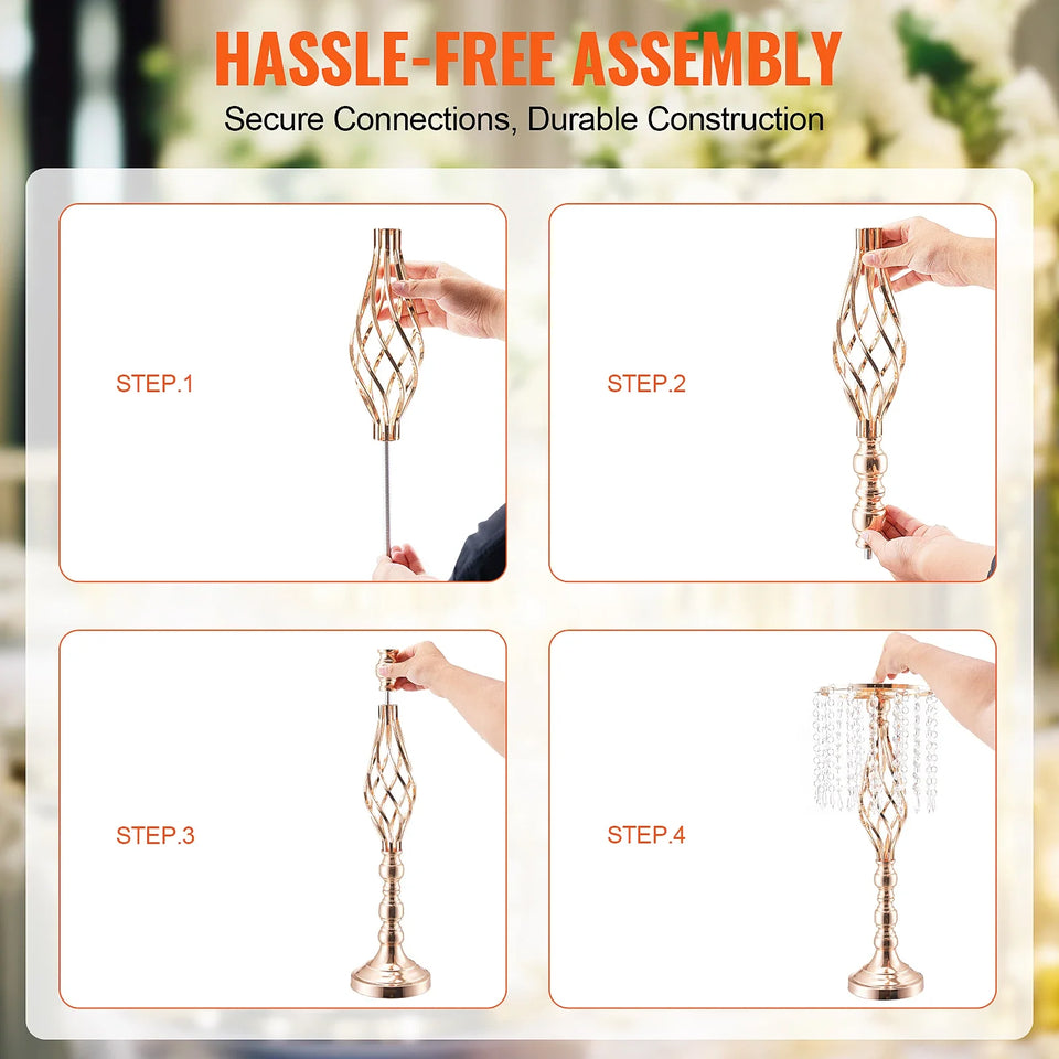 VEVOR Tall Crystal Wedding Flower Stand Metal Wedding Centerpiece Vase Gold Flower Holders Floral Display Rack for Wedding