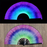 Folding Fan Bright Color Rainbow Starry Sky Color Glow In The Dark Festival Performance Party Supplies Hand Fan Xmas Dance Fan