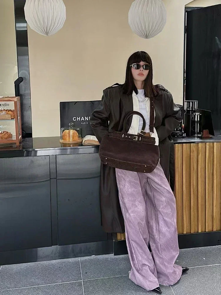 Winter Matte Coffee Camel Grey Large Tote Russian Style Real Suede Cow Leather Women Handbag Nubuck Commuter Office Shoulder Bag