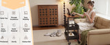 Three-Tier Metal Rolling Multi-Purpose Storage Cart with Walnut Wood Tabletop, Stable and Durable, with Two Lockable Wheels, Suitable for Kitchen, Bathroom, Snacks, Coffee, Crafts, Cosmetics and Baby Products