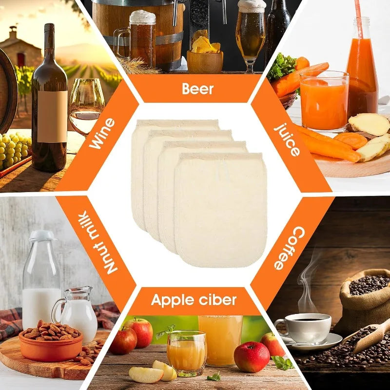 Cotton Strainer Bag Soy Milk Wine Filter Bags Nut Yogurt Clothbags Tea Coffee Juice Filter Net Reusable Kitchen Strainers Mesh