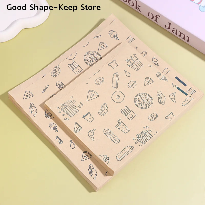 50Pcs Kraft Paper Bags Greaseproof Food Wrapping Disposable Baking Paper Plate Mat - Kitchen Packaging Accessories