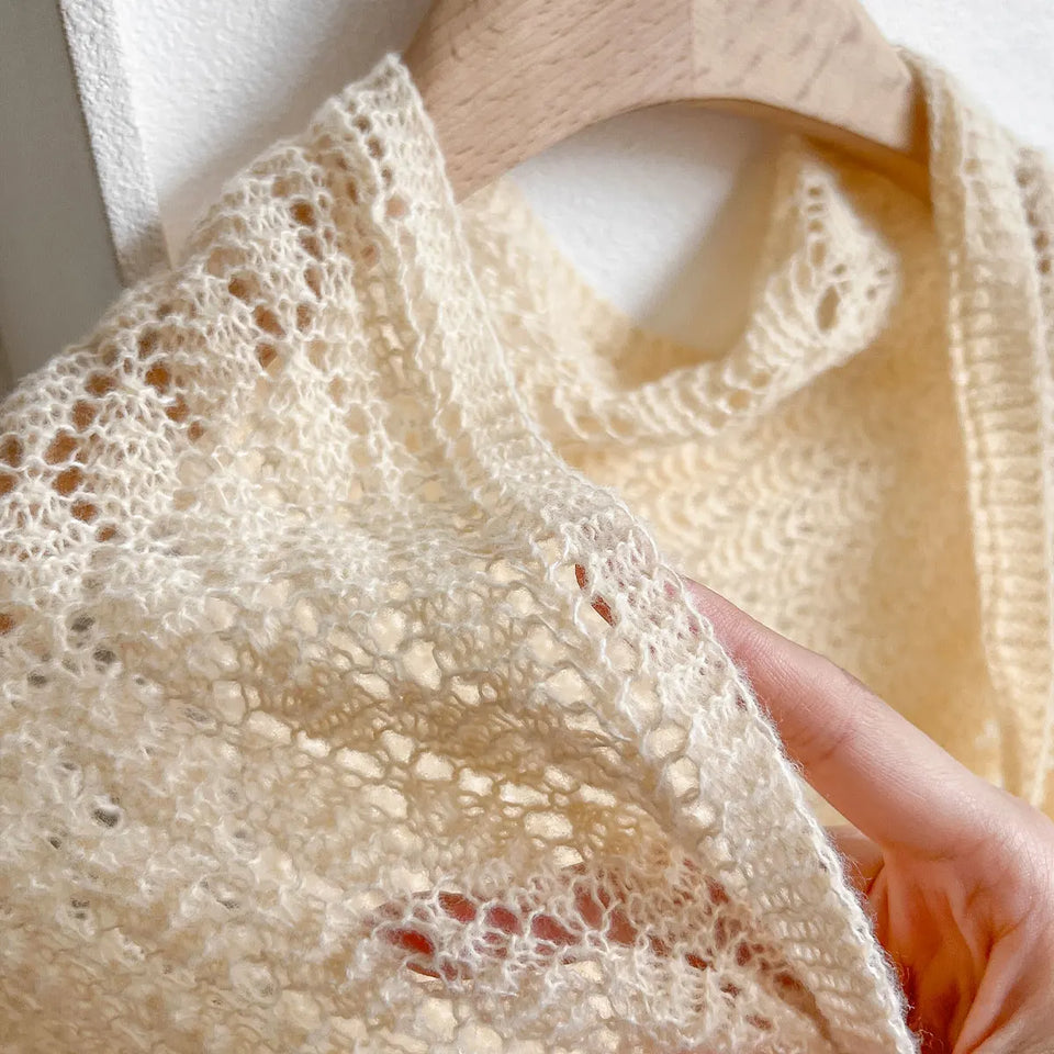 Korean Hollow Out Knitted Shawl Summer Air Conditioning Fake Collar Neck Guard Knit Thin Knotted Cape Shoulder Scarf For Women