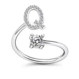 LATS Zircon Initial A-Z Letter Rings for Women Girl Adjustable Opening Ring Name Alphabet Female Wedding Fashion Jewelry Gift