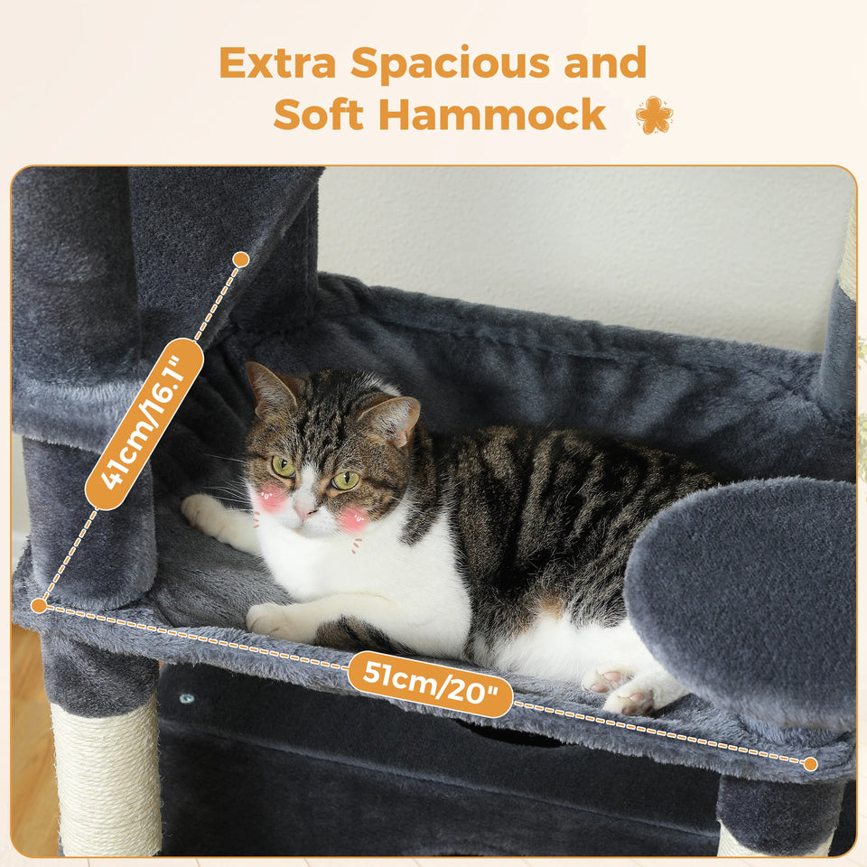 Large Cat Tree and Tower for Indoor Cats With Sisal-Covered Scratching Posts Spacious Hammock Padded Perches and Condos Cat Toys