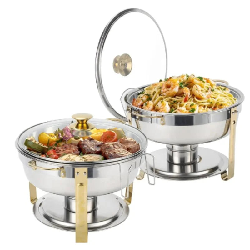 2/4 Pack Chafing Dish Buffet Stainless Steel Chafer Pan Round Catering Warmer w/Glass Lid for Party Banquet