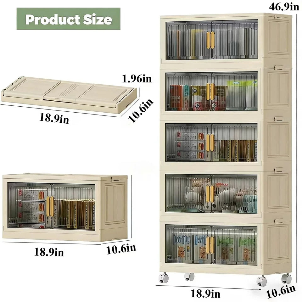 Collapsible Sturdy Storage Cabinet with Drawers and Wheels - Roomy Multi-purpose PP Organizer - Durable Storage Shelf